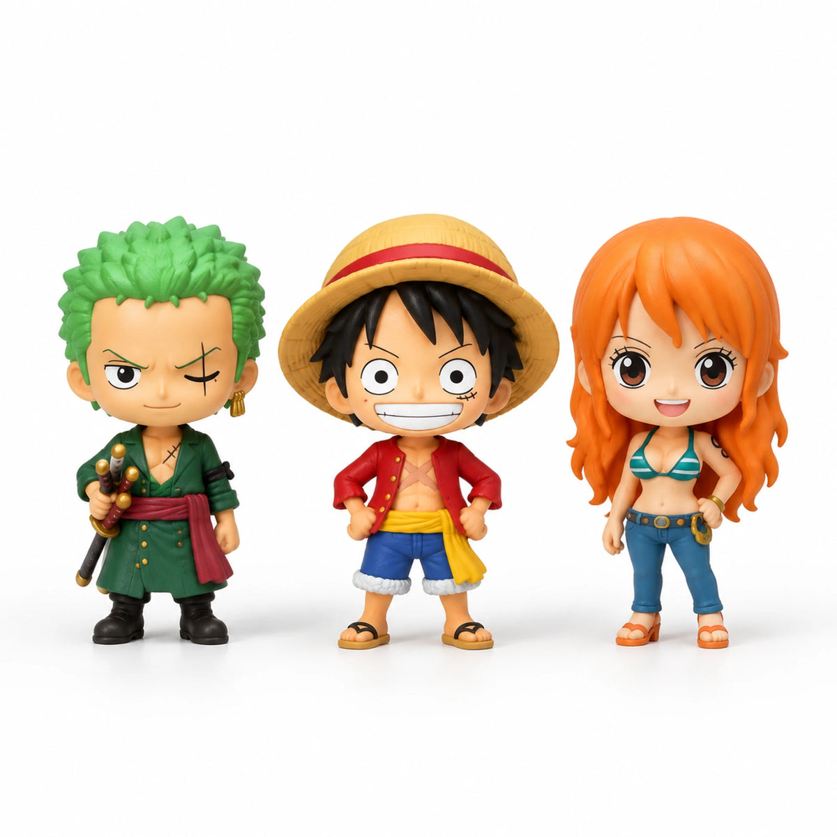 Zoro, Luffy and Nami chibi mini figures from the One Piece Calendar